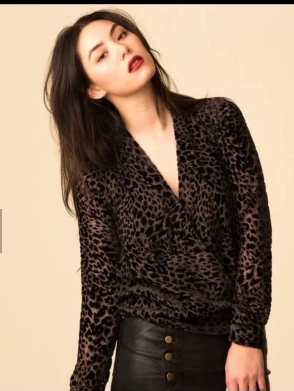 L'Agence Lydia wrap Leopard Print V-Neck burnout velvet blouse size Medium